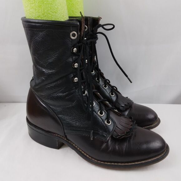 Laredo Shoes - Laredo Kiltie Boots 2-Tone Black Brown Leather Lace Up Steampunk Women's 6.5 M